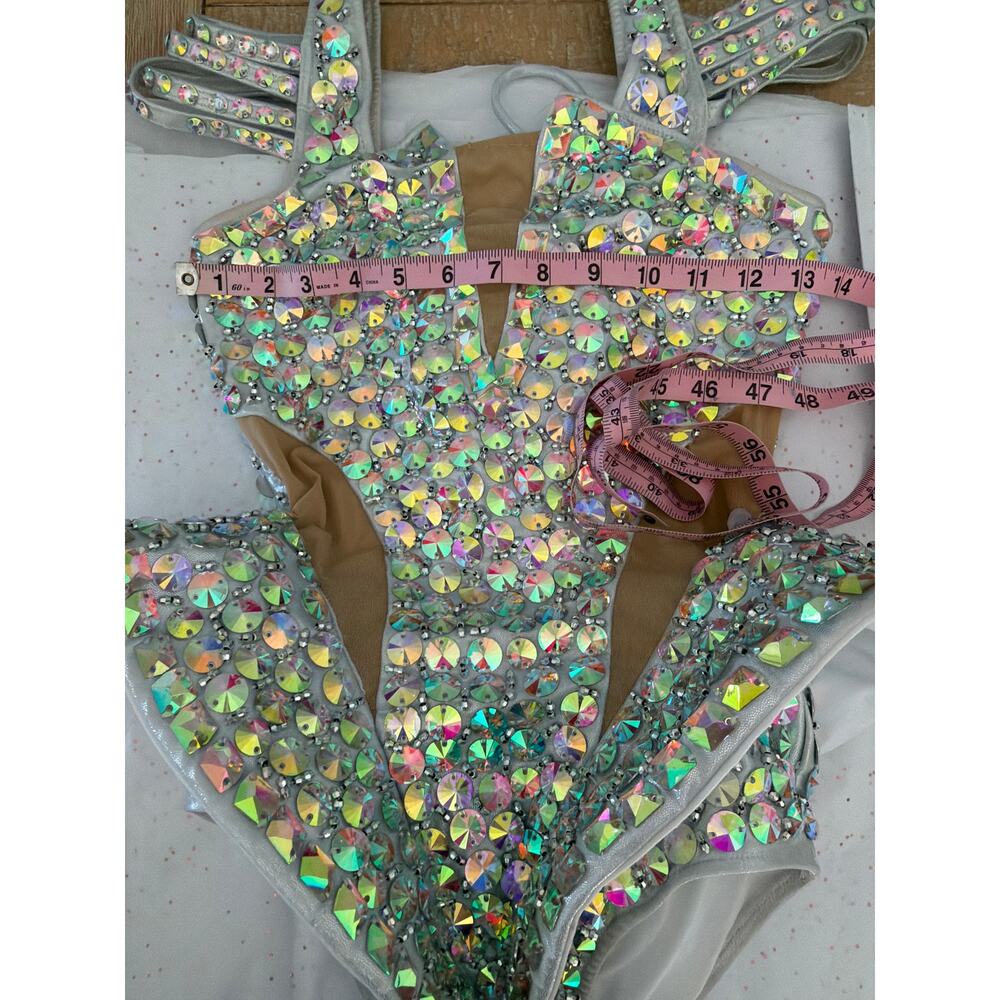 Glamour Costumes Beyoncé Burlesque Crystal Showgirl Corset Top + bodysuit XS - Picture 4 of 10